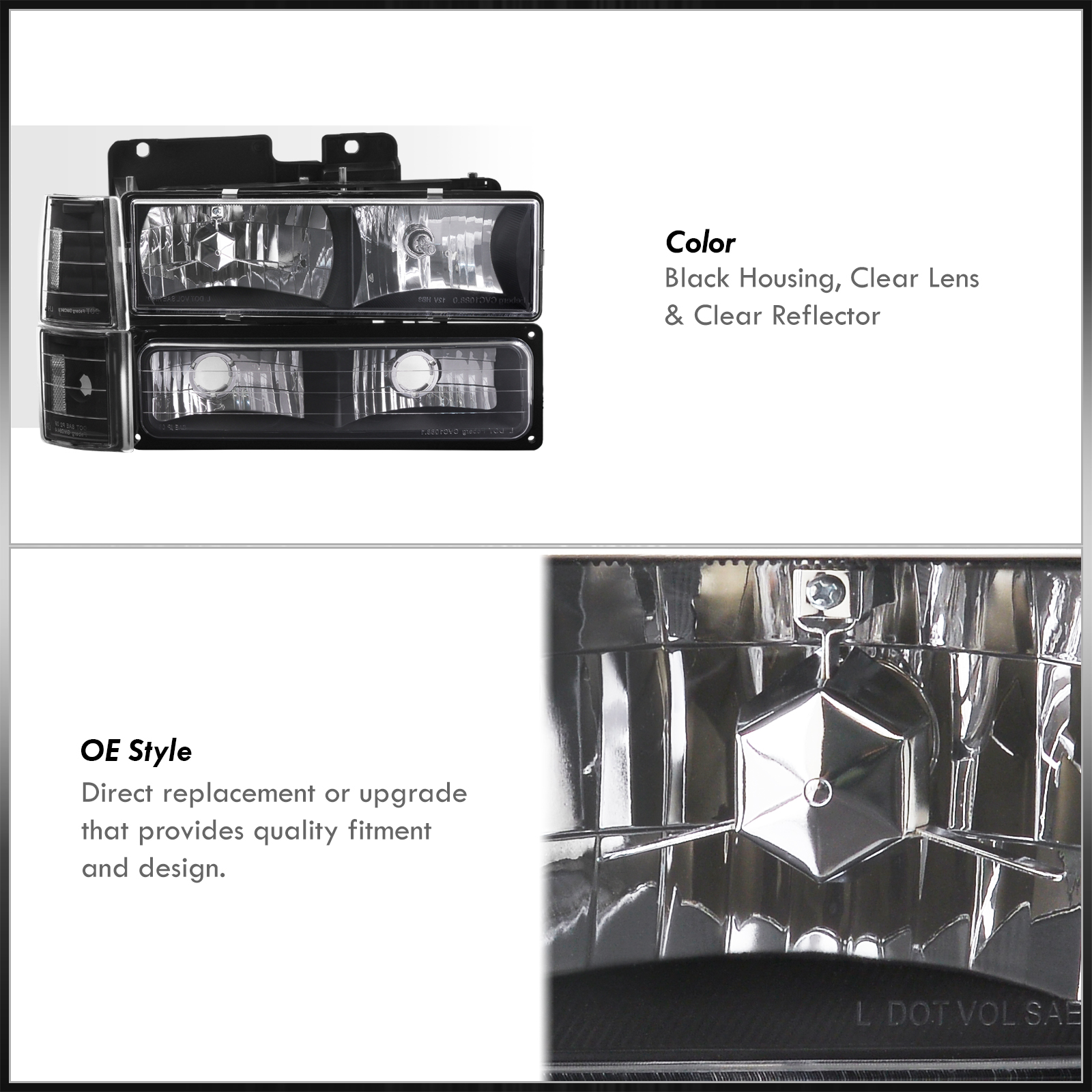 Black Head Lights Corner Lamp For 1994-1998 GMC Sierra C/K 1500